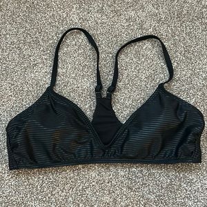 Hurley Black Shiny Bikini Top Strappy Halter sz Med